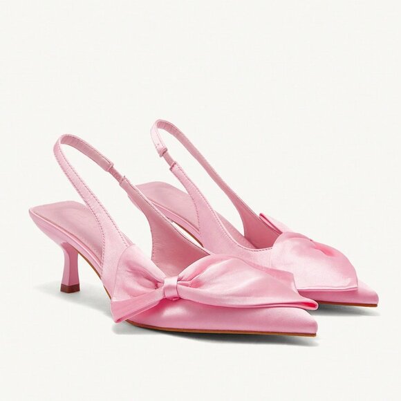 Pink Women's Elegant High Heel Pointed Toe Slingback Pumps - Picture 4 of 7